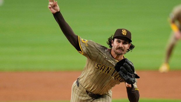 Padres starting pitcher Dylan Cease works against the Nationals on Friday. (AP Photo/Jess Rapfogel)