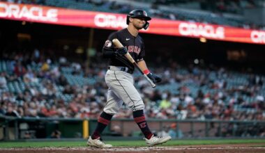 Cleveland Guardians' Tanner Bibee pitches in the first inning of a baseball game against the San Francisco Giants, Friday, July 5, 2024, in Cleveland. (AP File Photo/Sue Ogrocki)