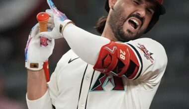 Diamondbacks' Eugenio Suárez is hit by a pitch on left hand at All-Star Game