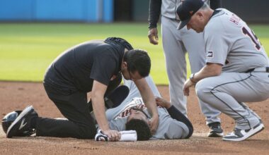 Detroit All-Star Gleyber Torres exits game at Cleveland after taking elbow to the neck