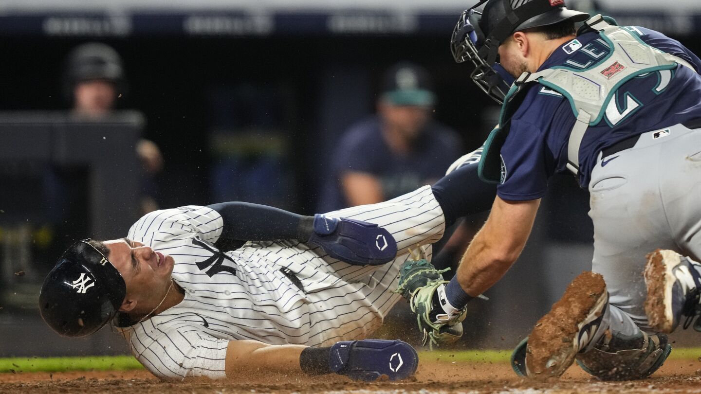 Yankees rally past Mariners 6-5 in 10 innings after going hitless against Bryan Woo until the 8th