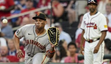 Rafael Devers debuts at first base for the Giants