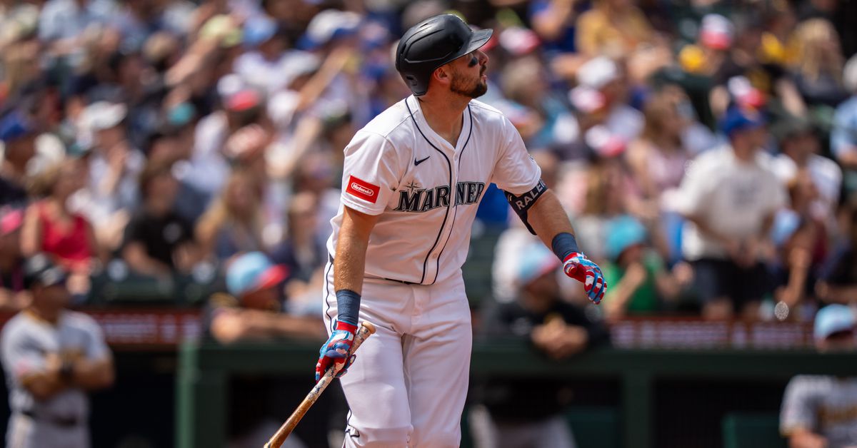 Cal Raleigh gets a closeup from the YES Network during Yankees-Mariners