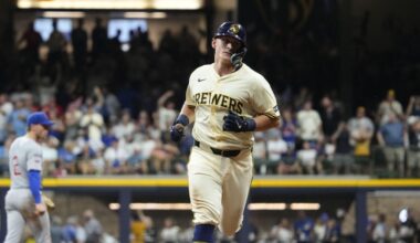 Vaughn knocks in six as Brewers dismantle Cubs, but Chourio exits early