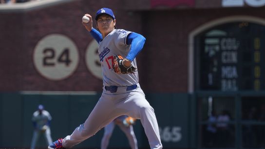 Los Angeles Dodgers starting pitcher Shohei Ohtani (17) throws a pitch against the San Francisco Giants during the third inning at Oracle Park. Los Angeles Dodgers starting pitcher Shohei Ohtani (17) throws a pitch against the San Francisco Giants during the third inning at Oracle Park.