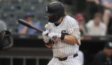White Sox 2B Chase Meidroth departs after he gets hit by a pitch