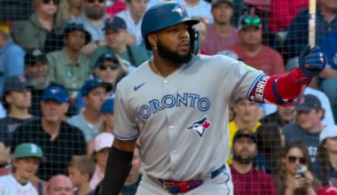 Kyle Schwarber celebrates a double