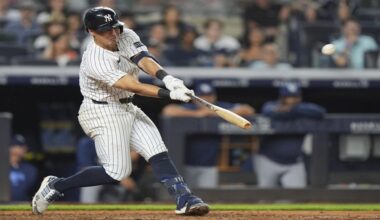 New York Yankees' Anthony Volpe hits a home run during the ninth inning of a baseball game against the Tampa Bay Rays Wednesday, July 30, 2025, in New York. (AP Photo/Frank Franklin II)