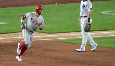 Schwarber, Realmuto power Phillies to 12-5 win, dropping Yankees 5 1/2 games back of Blue Jays