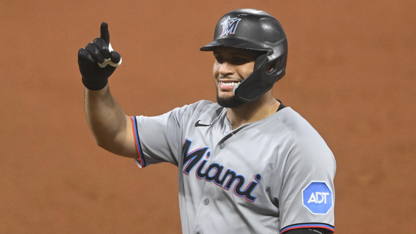 Miami Marlins catcher Agustin Ramirez (50) celebrates