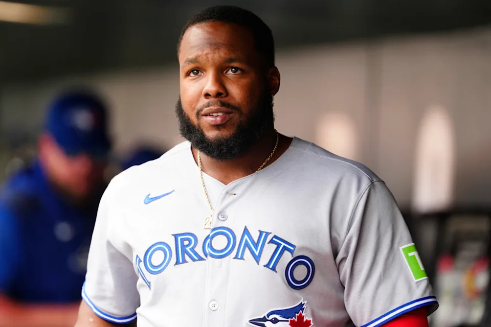 <a href="http://imagn.com/setImages/745689/preview/26793710" rel="nofollow noopener" target="_blank" data-ylk="slk:Toronto Blue Jays first base Vladimir Guerrero Jr. (27) reacts from the dugout in the fifth inning against the Colorado Rockies at Coors Field.;elm:context_link;itc:0;sec:content-canvas" class="link ">Toronto Blue Jays first base Vladimir Guerrero Jr. (27) reacts from the dugout in the fifth inning against the Colorado Rockies at Coors Field. <br></a><a href="http://imagn.com/setImages/745689/preview/26793710" rel="nofollow noopener" target="_blank" data-ylk="slk:Ron Chenoy-Imagn Images;elm:context_link;itc:0;sec:content-canvas" class="link ">Ron Chenoy-Imagn Images</a>