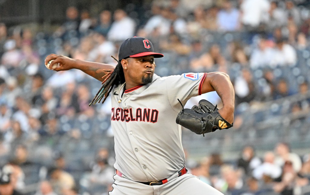 Cleveland Guardians baseball player pitching.