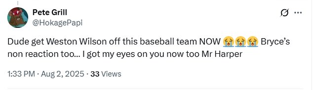 A collection of messages about Bryce Harper and Weston Wilson's bizarre handshake