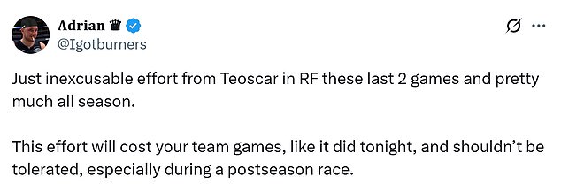 A collection of social-media messages from LA Dodgers fans turning on Teoscar Hernandez