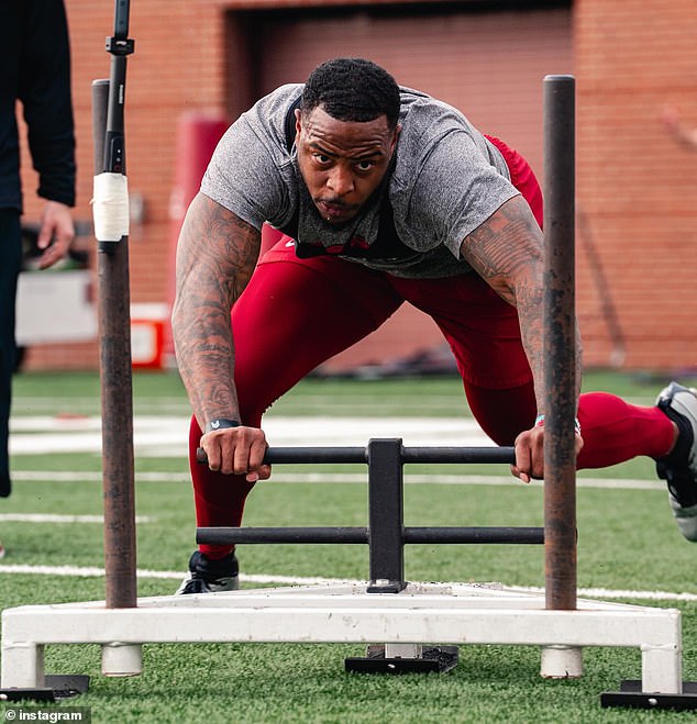 Monte Harrison is seen preparing for the upcoming season in Fayetteville, Arkansas