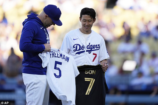 Freeman had earlier welcomed  new LAFC soccer star Heung-min Son to Dodger Stadium