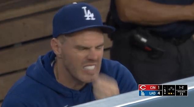Even the Dodgers commentator joked away as Freeman winced after pulling it out