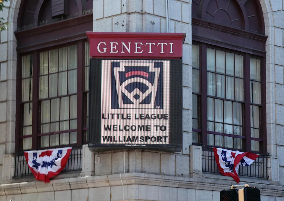 The sign at the Genetti Hotel in Williamsport, PA welcomes all Little League players on Monday, Aug. 11, 2025.