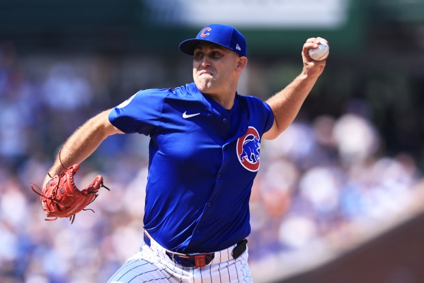 Cubs starter Matthew Boyd pitches during the sixth inning against the Orioles on Saturday, Aug. 2, 2025, at Wrigley Field. (Geoff Stellfox/Getty Images)