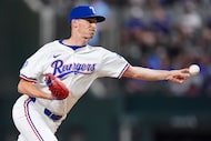 Texas Rangers pitcher Hoby Milner (41) delivers during the eighth inning of baseball game...