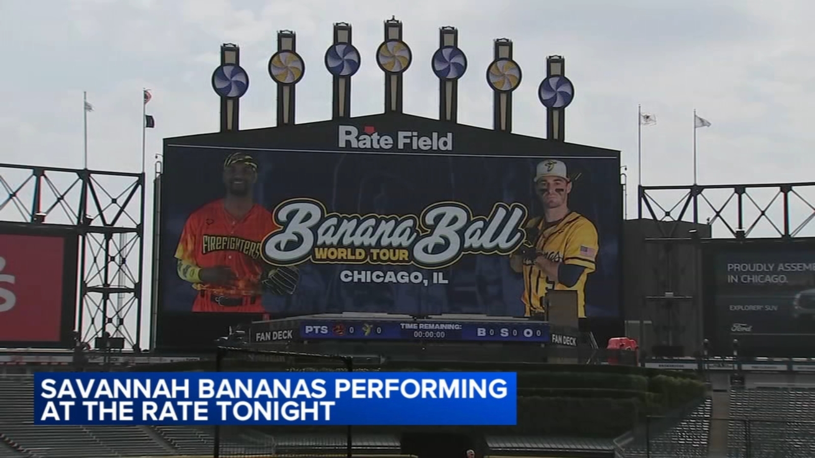 Savannah Bananas baseball team playing sold-out games at Rate Field in Chicago as part of 2025 world tour
