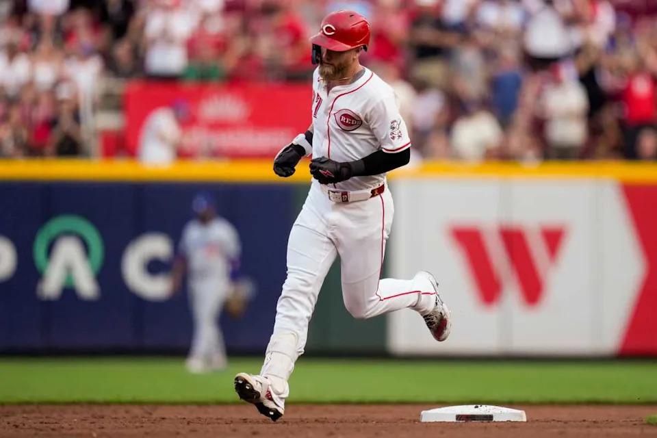 Former Cincinnati Reds outfielder Jake Fraley, now with the Atlanta Braves.Sam Greene/The Enquirer / USA TODAY NETWORK via Imagn Images