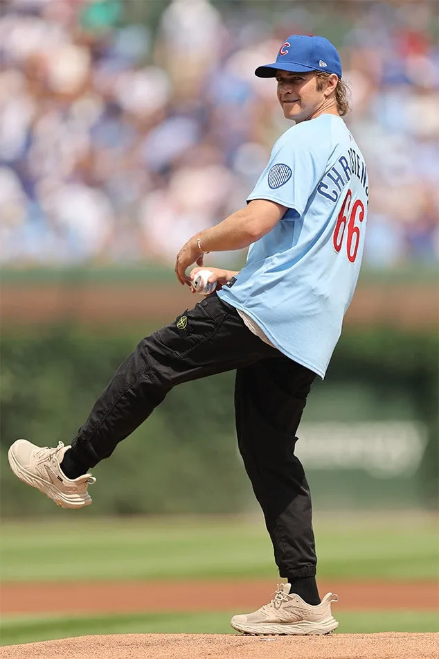 Hayden Christensen throws out the ceremonial first pitch prior to the game between the Chicago Cubs and the Pittsburgh Pirates