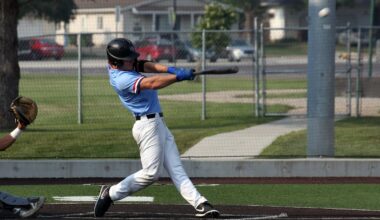 Brookings’ Myles Rees hits a home run during a 10-0 win over Baltic on Friday night at Bob Shelden Field in Brookings. The Cubs won game two 15-2.