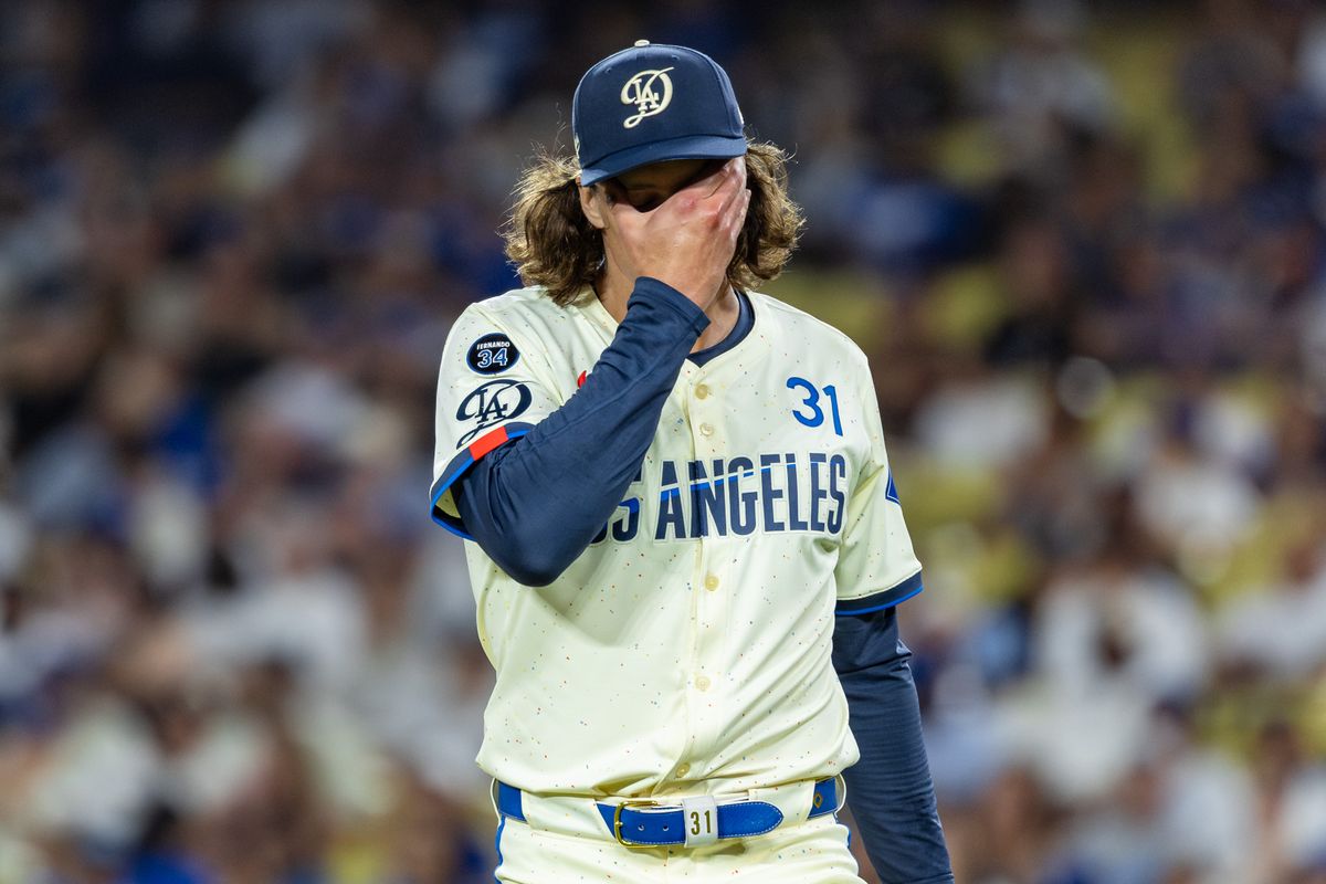 Tyler Glasnow #31 of the Los Angeles Dodgers leaves the mound after giving up three runs in the top of the seventh inning during an MLB game against the Arizona Diamondbacks at Dodger Stadium on August 30, 2025 in Los Angeles, California. Tyler Glasnow #31 of the Los Angeles Dodgers leaves the mound after giving up three runs in the top of the seventh inning during an MLB game against the Arizona Diamondbacks at Dodger Stadium on August 30, 2025 in Los Angeles, California.
