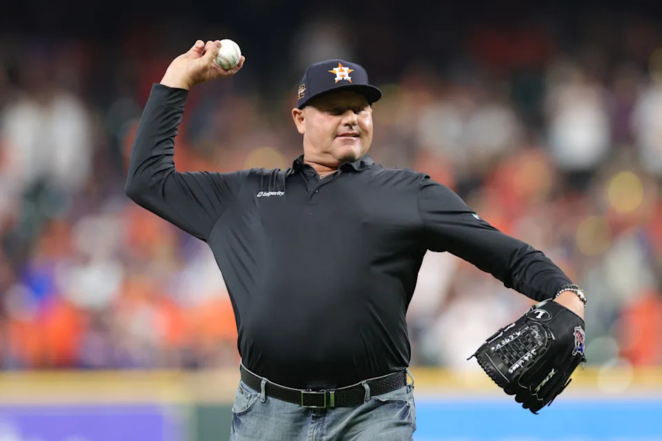 HOUSTON, TEXAS - OCTOBER 19: Former Houston Astros pitcher Roger Clemens throws out the first pitch before the game against the New York Yankees in game one of the American League Championship Series at Minute Maid Park on October 19, 2022 in Houston, Texas. (Photo by Carmen Mandato/Getty Images)Carmen Mandato&sol;Getty Images