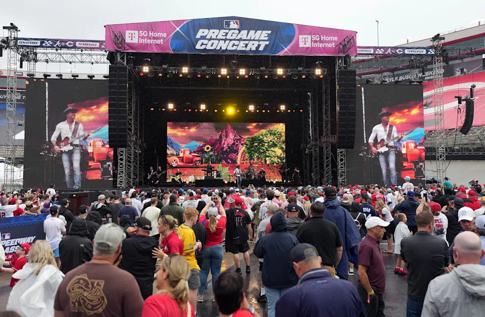 Tim McGraw performs prior to the MLB Speedway Classic.