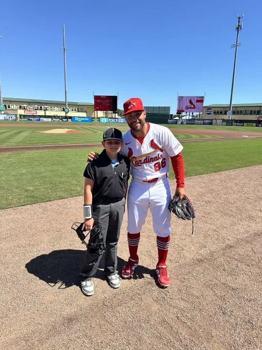 Bradley Vinson poses with a Cardinals prospect during spring training. (Photos courtesy: John Vinson)