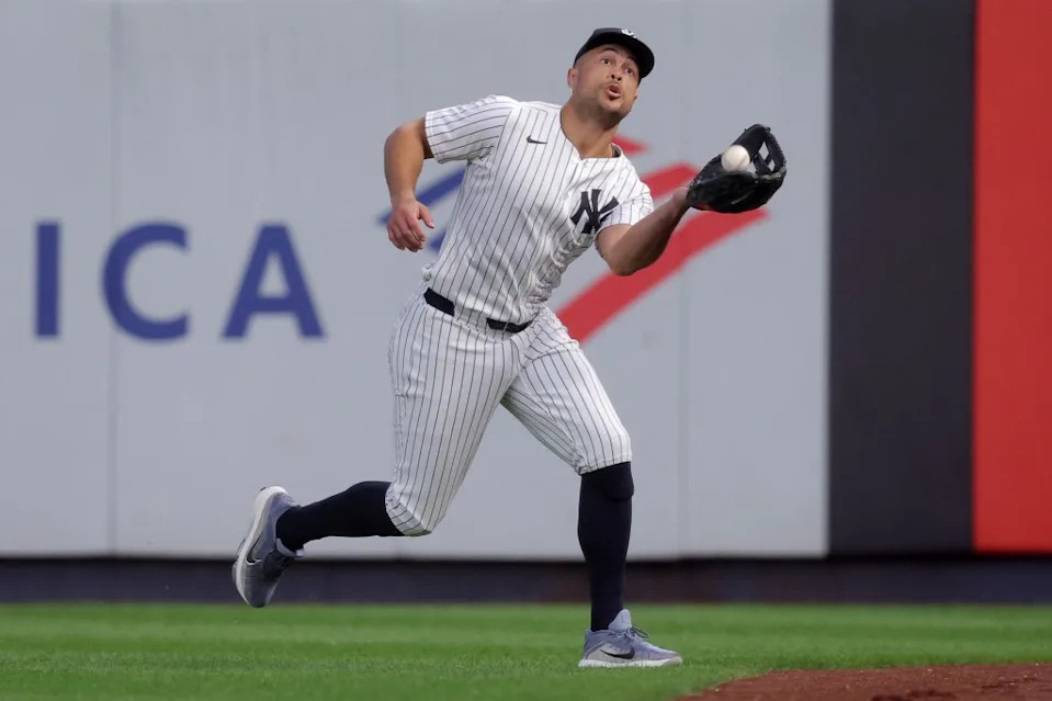 Giancarlo Stanton makes a catch during the Yankees’ Aug. 11 game against the Twins. IMAGN IMAGES via Reuters Connect