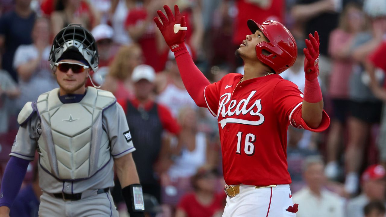 Cincinnati Reds pitcher Chase Burns throws during the first inning of a baseball game against the Colorado Rockies in Cincinnati, Friday, July 11, 2025.