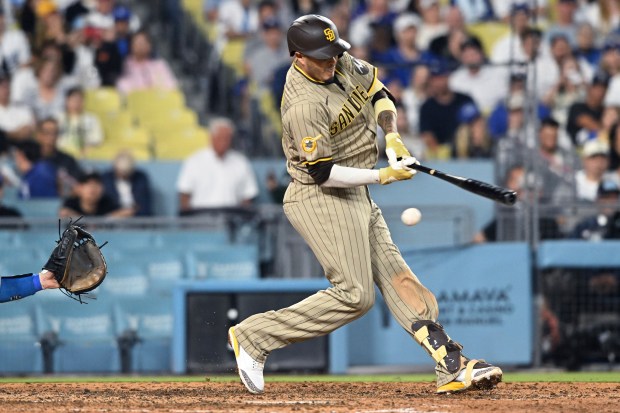 San Diego Padres star Manny Machado strikes out against the...