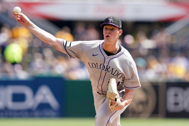 Colorado Rockies pitcher McCade Brown delivers during the second inning of a baseball game against the Pittsburgh Pirates Sunday, Aug. 24, 2025, in Pittsburgh. (AP Photo/Matt Freed)