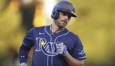 Tampa Bay's Brandon Lowe jogs around the bases after hitting a two-run home run in the second inning of Wednesday night's 8-2 win against the A's. (AP Photo/Scott Marshall)
