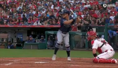 Jake Mangum had a two-run single during the Tampa Bay Rays’ seven-run fourth inning in a 7-3 victory over the Los Angeles Angels on Tuesday night. (Spectrum News)
