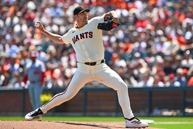 San Francisco Giants pitcher Justin Verlander (35) strikes out Washington...