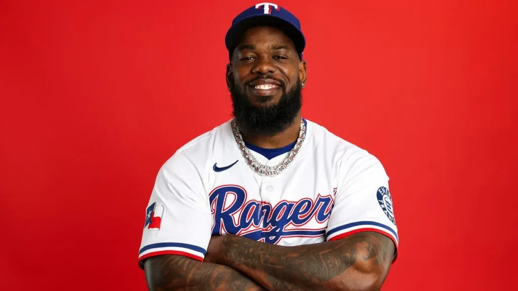 Adolis GarcĂa #53 of the Texas Rangers poses for a portrait during photo day at Surprise Stadium on February 19, 2025. (Source: Emilee Chinn/Getty Images)