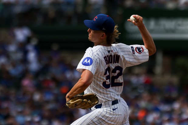 Chicago Cubs pitcher Ben Brown (32) pitches during the seventh inning against the Pittsburgh Pirates at Wrigley Field on Sunday, Aug. 17, 2025. (Eileen T. Meslar/Chicago Tribune)