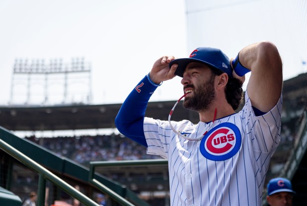 Chicago Cubs shortstop Dansby Swanson prepares to face the Baltimore Orioles on Sunday, Aug. 3, 2025, at Wrigley Field. (Brian Cassella/Chicago Tribune)