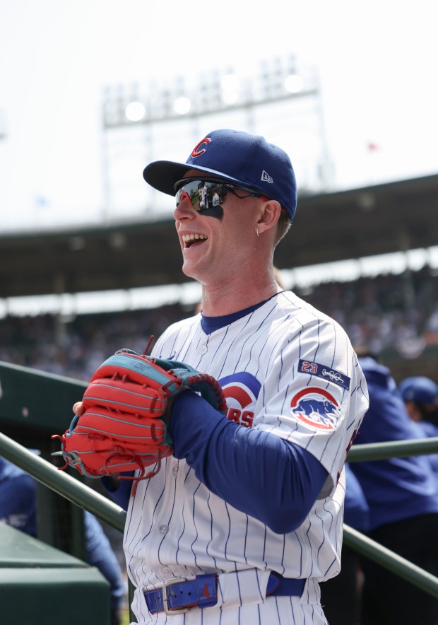 Chicago Cubs outfielder Pete Crow-Armstrong prepares to take the field against the Baltimore Orioles on Sunday, Aug. 3, 2025, at Wrigley Field. (Brian Cassella/Chicago Tribune)