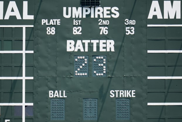 Ryne Sandberg's No. 23 is displayed on the scoreboard to honor the Cubs Hall of Famer, who died from cancer this week, before a game against the Orioles on Friday, Aug. 1, 2025, at Wrigley Field. (AP Photo/Erin Hooley)