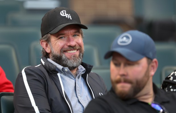 Chicago Blackhawks chairman and CEO Danny Wirtz hangs out while attending a game between the Chicago White Sox and the Kansas City Royals at Rate Field in Chicago on Aug. 26, 2025. (Chris Sweda/Chicago Tribune)