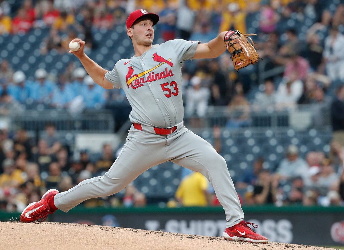 St. Louis Cardinals starting pitcher Andre Pallante (53) pitches against the Pittsburgh Pirates during the second inning at PNC Park.
