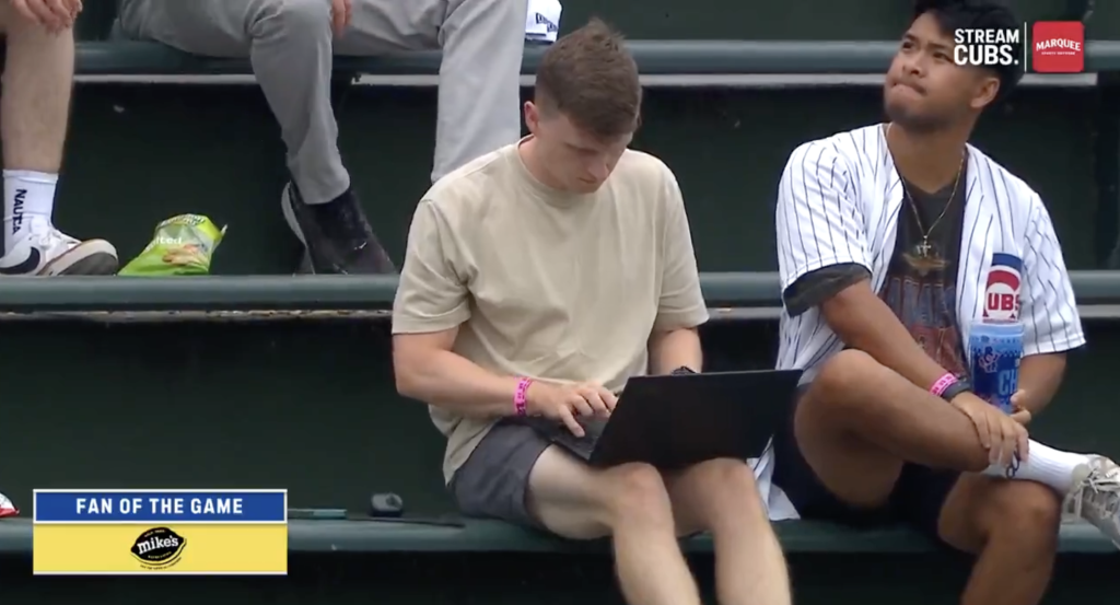 Cubs broadcast roasts fan on laptop during doubleheader