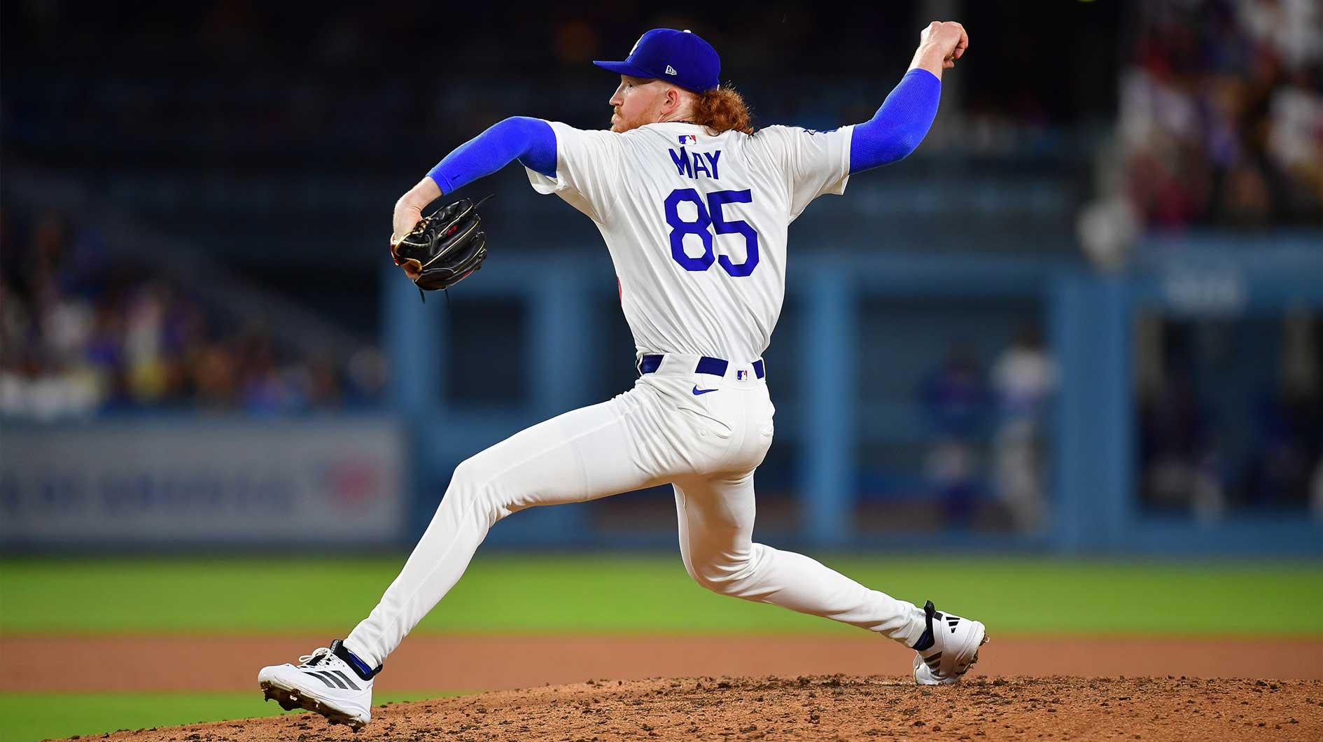 Los Angeles Dodgers pitcher Dustin May (85) throws against the Minnesota Twins during the fifth inning at Dodger Stadium. Mandatory Credit: Gary A. Vasquez-Imagn Images