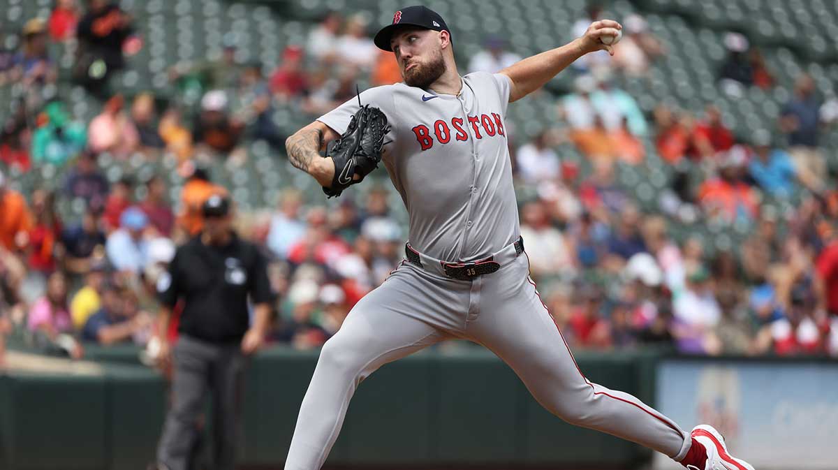 Boston Red Sox pitcher Garrett Crochet (35) throws during the first inning against the Baltimore Orioles at Oriole Park at Camden Yards. 