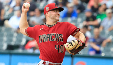 Bryce Jarvis #40 of the Arizona Diamondbacks throws a pitch during the second inning in the game ag...